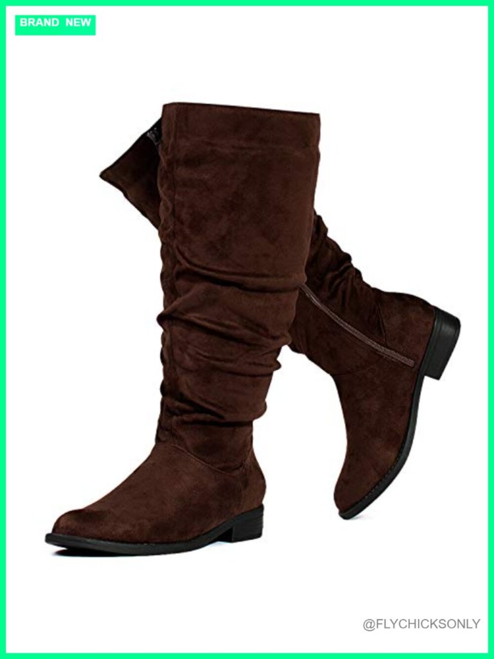 Wide Calf Slouchy Knee High Boots Vegan Low Heel Zip